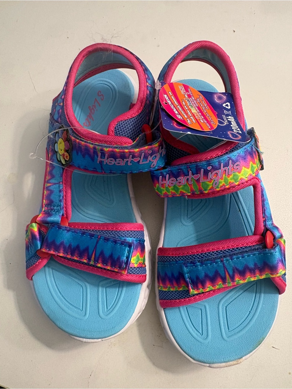 Sketchers Kids' light up Rainbow Blue Sandals